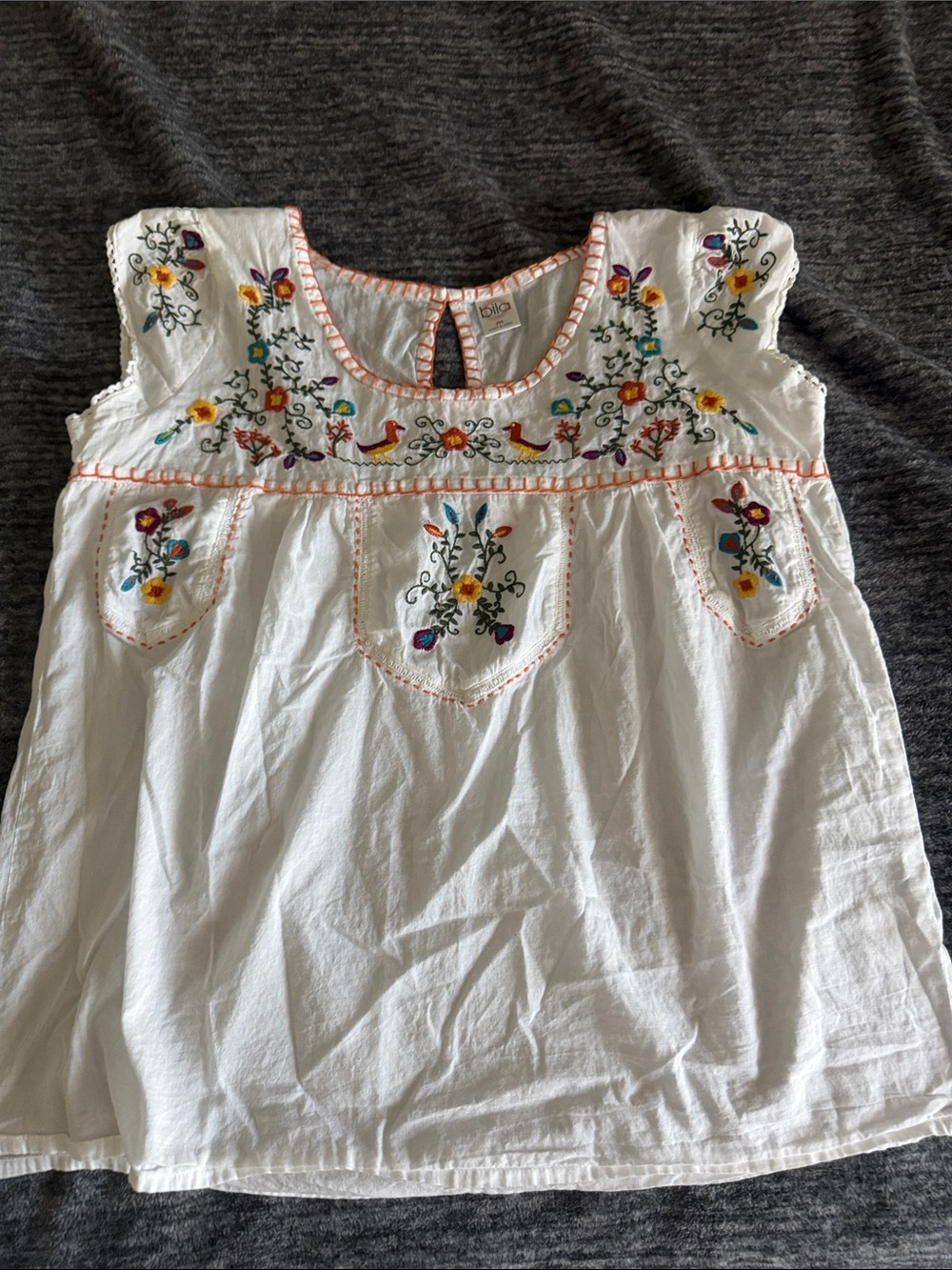 Bila White Top with Coral Stitch Trim
